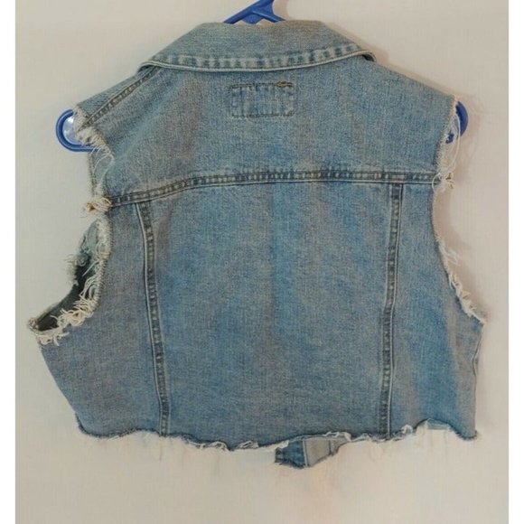 Vintage Breaker Jeans Denim Jacket Vest Button Front Size Large Cropped/Frayed - Picture 3 of 7